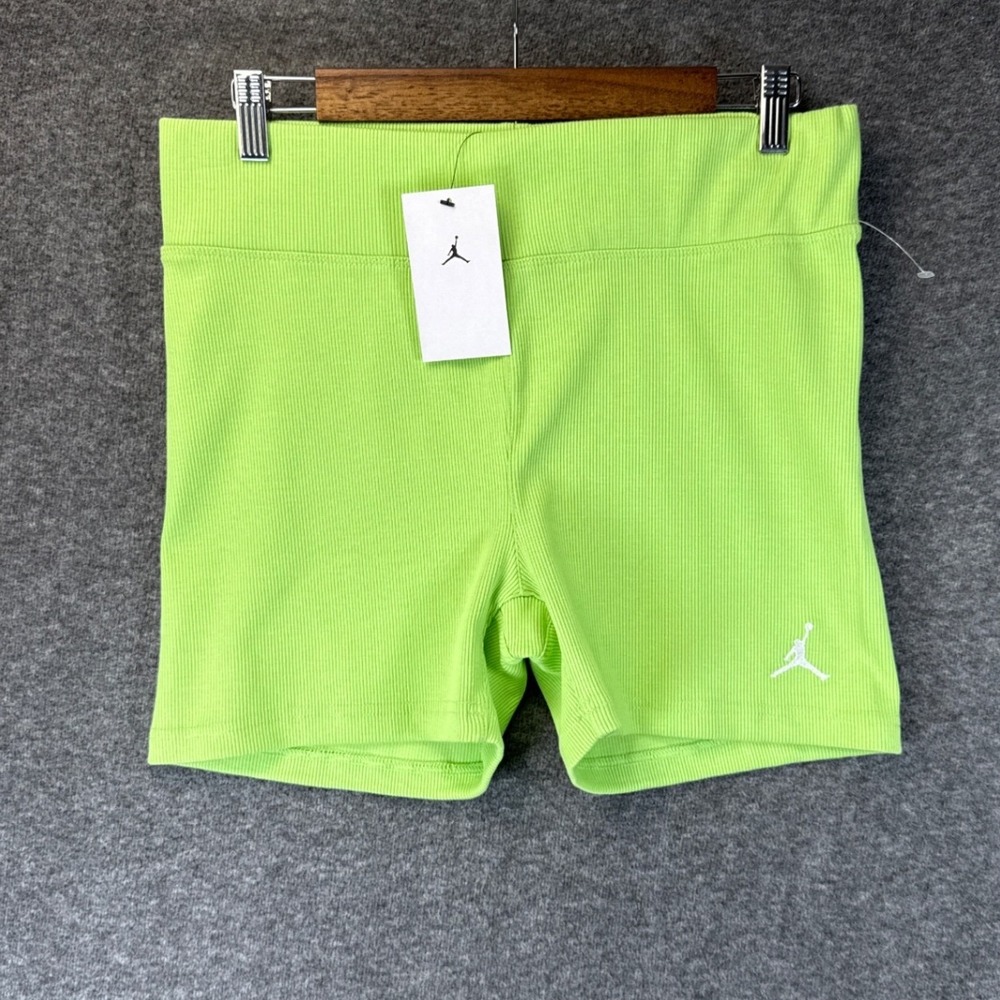 Jordan Jumpman Ribbed Knit Shorts Womens L Lime High Waist Stretch Gym Run NEW